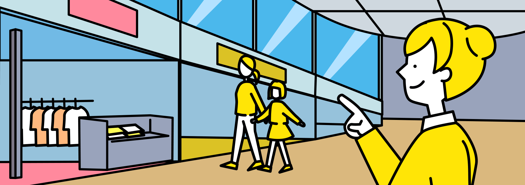 ショッピングモール内に店舗のイラスト